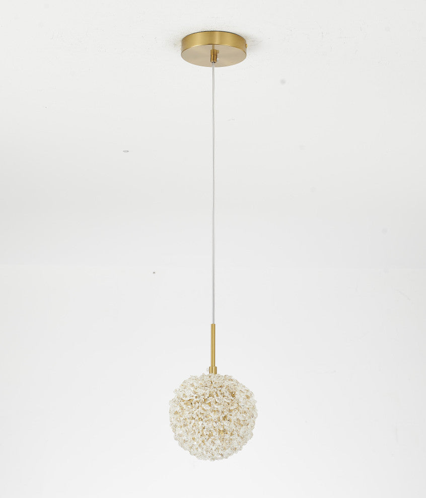 1-Light Brass Steel Single Pendant With Clear Crystals