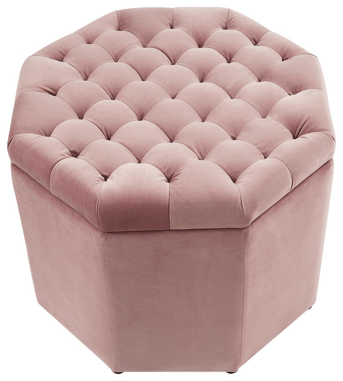 25" Blush Velvet And Black Tufted Specialty Storage