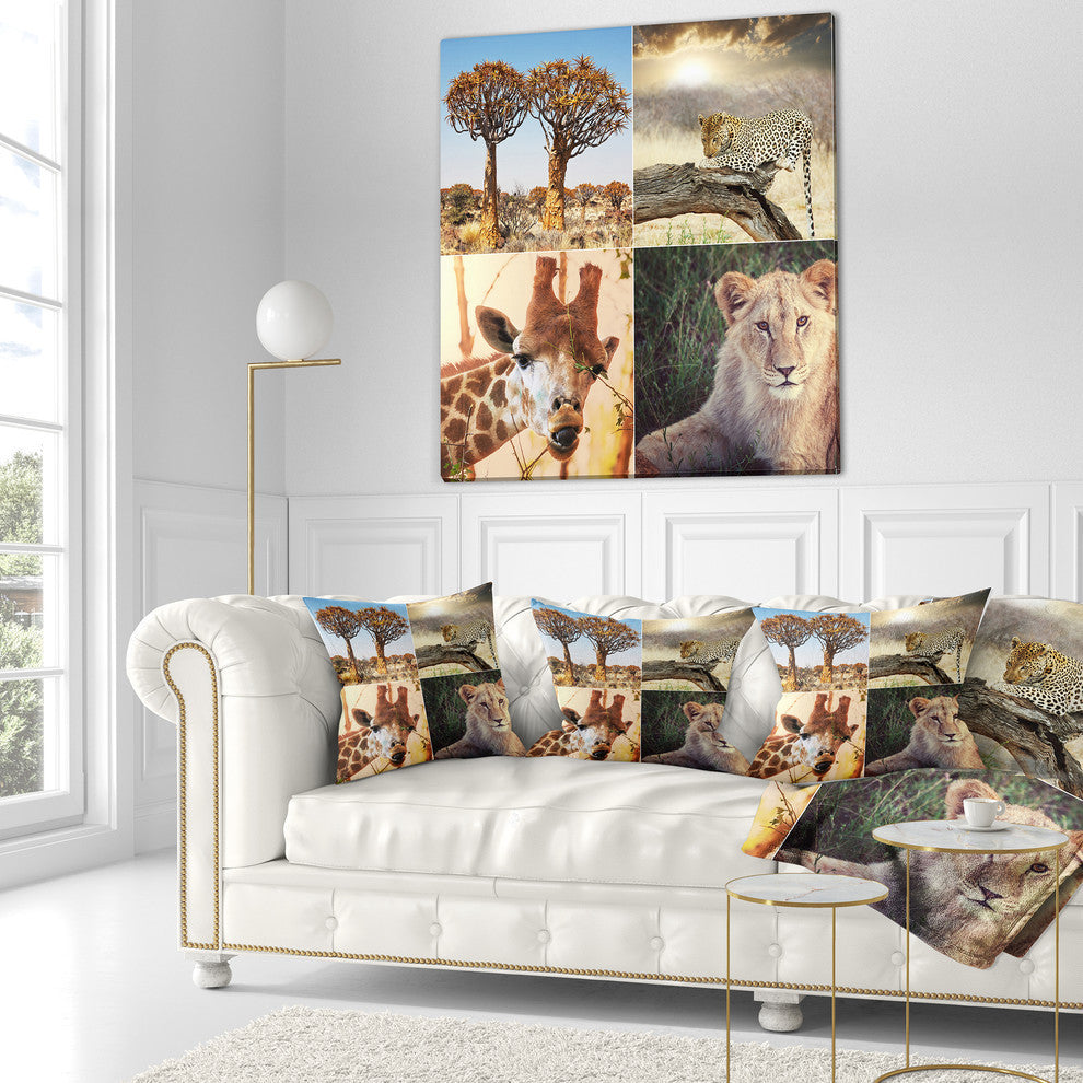 African Safari Wildlife Collage African Landscape Printed Throw Pillow