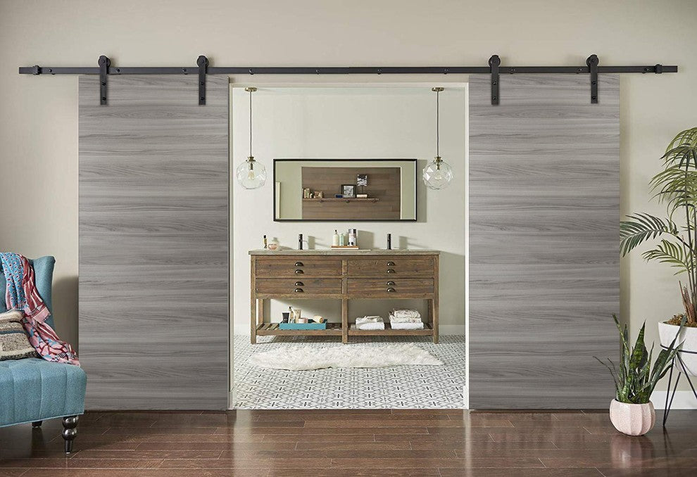 Double Barn Door 64 x 80 & 13FT Rail | Planum 0010 Ginger Ash Grey |