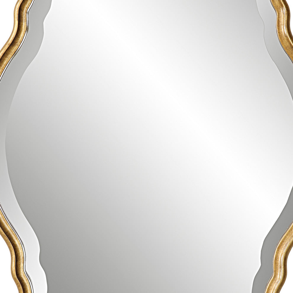 33 Inch Wood Wall Mirror, Elongated Quatrefoil, Gold