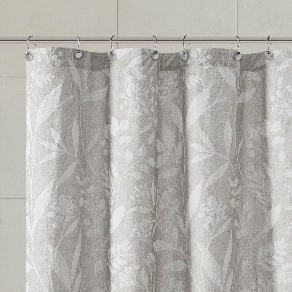 Croscill Home Winslow Botanical Textured Cotton Shower Curtain, Gray