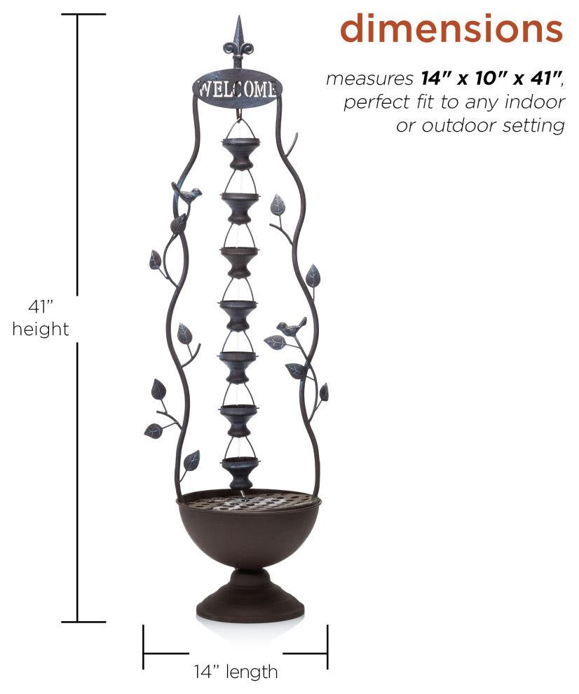 41" Tall Indoor/Outdoor Metal Hanging 7-Cup Tiered Floor Water Fountain, Bronze