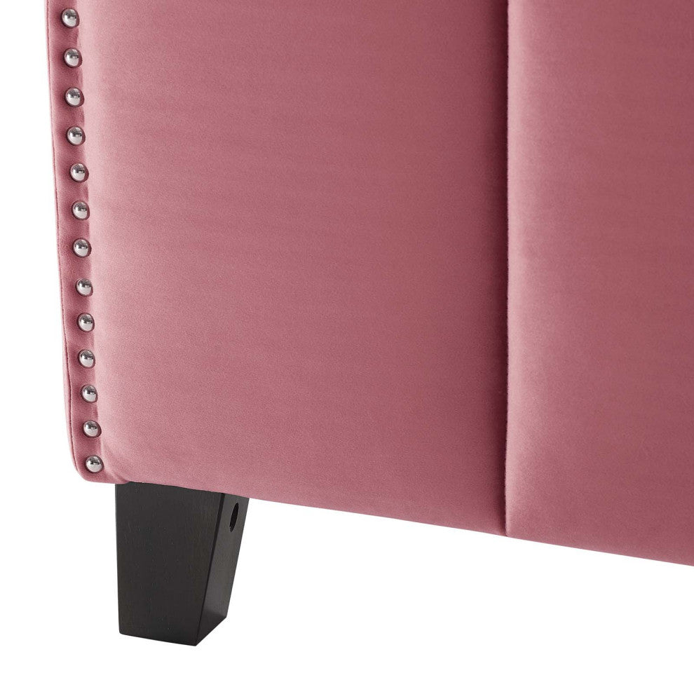 Platform Bed Frame, Queen Size, Velvet, Pink, Modern Contemporary, Bedroom