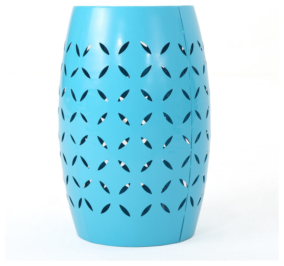 GDF Studio Joyce Lace Cut Iron Accent Table, Blue