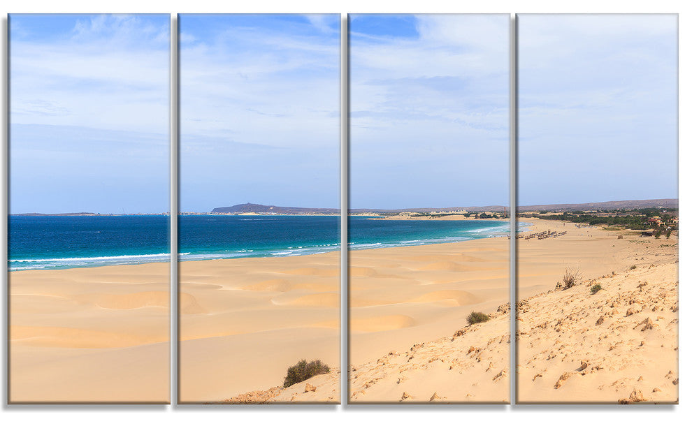 Sea and Clouds in Blue Sky, Seashore Canvas Art Print, 48"x28", 4 Panels