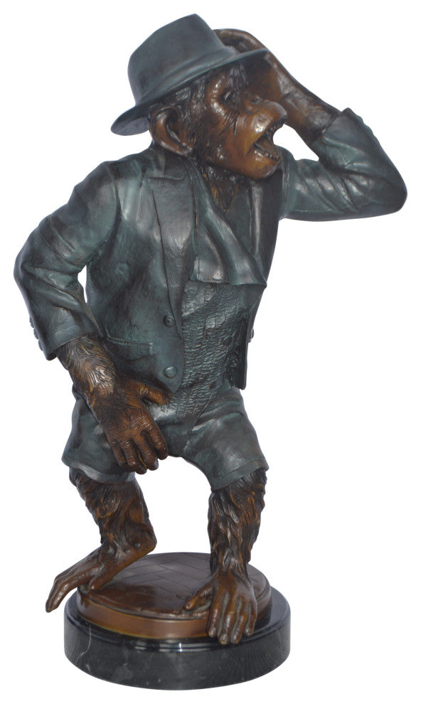 Monkey in Suit bronze statue - Size: 16"L x 10"W x 27"H.