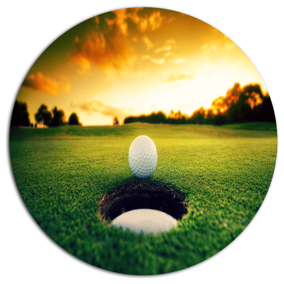 Golf Ball Near Hole, Landscape Disc Metal Wall Art, 11"