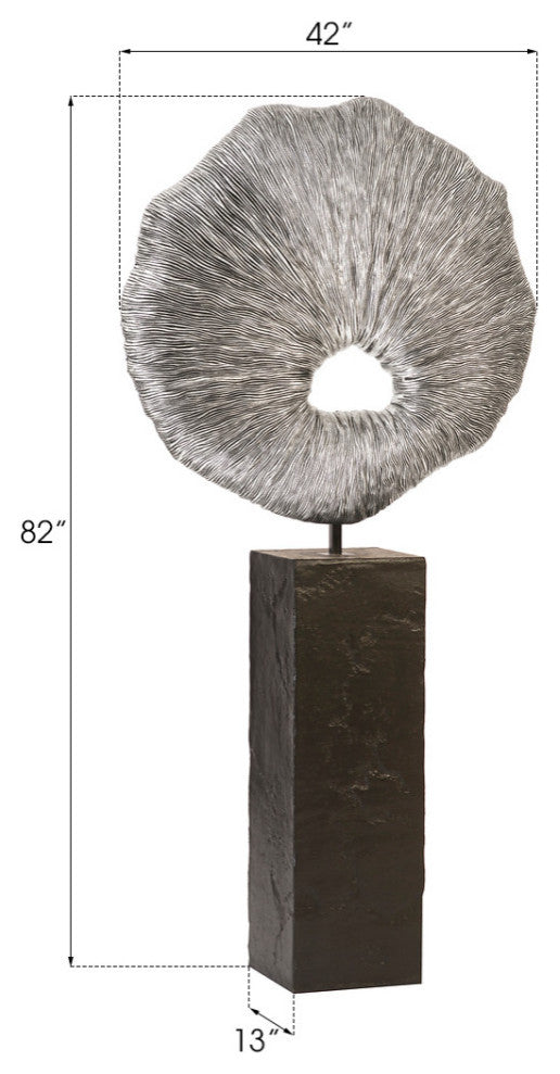 Colossal Fungia, Silver Leaf, Slate Pedestal