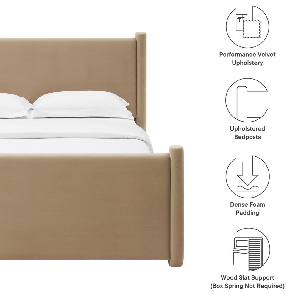 Rael Performance Velvet Full Platform Bed, Taupe