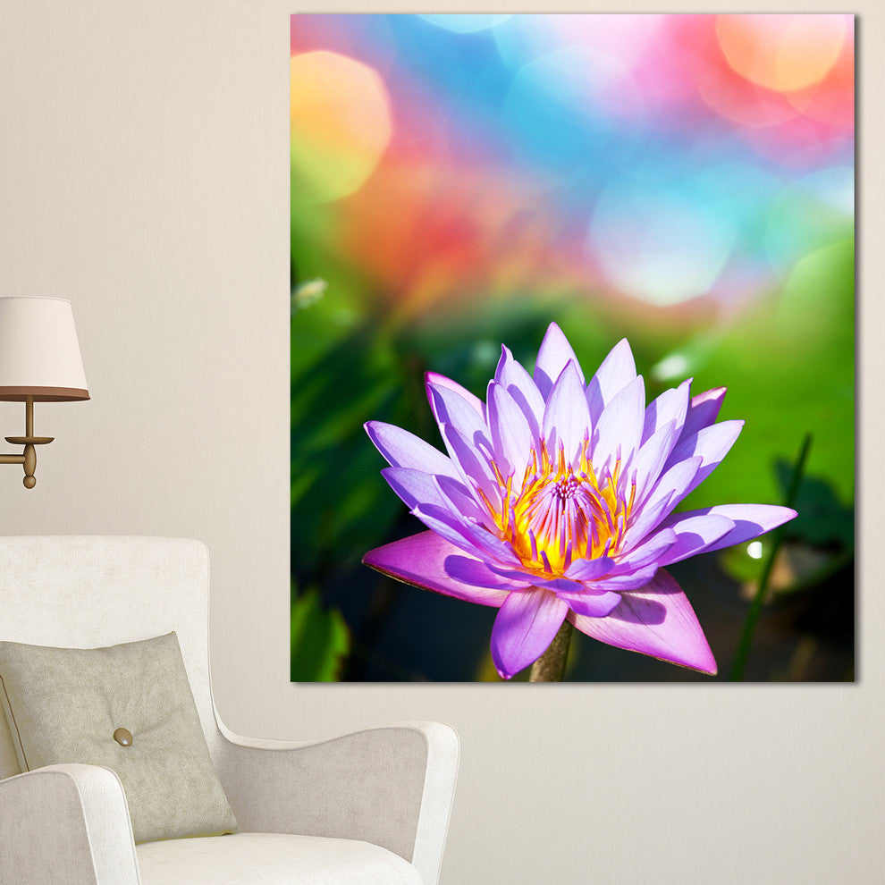 Purple Lotus on Abstract Background, Large Flower Canvas Wall Art, 30"x40"