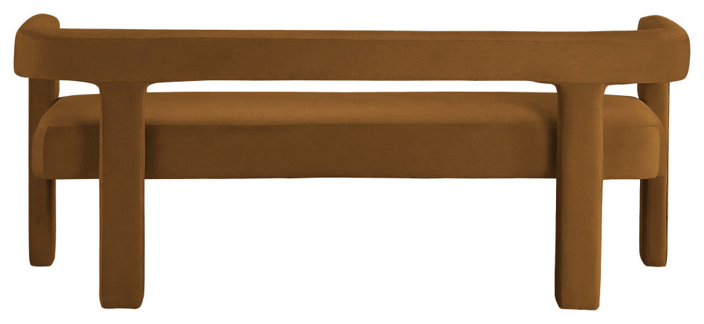 Athena Boucle Fabric Upholstered Bench, Camel, Velvet