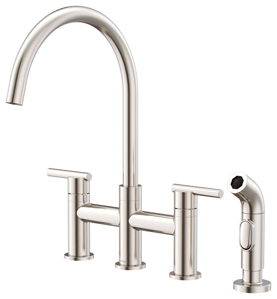Parma Two Handle Bridge Kitchen Faucet With Sidespray, Stainless Steel