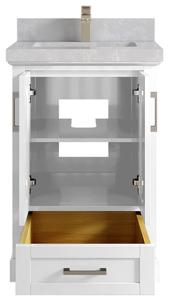 Boston 24 Single Sink Bathroom Vanity, White 2" Pearl Gray