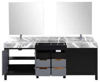 Zilara Black and Grey 84" Double Vanity Set, Monte Chrome Faucet Set