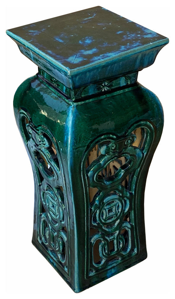 Ceramic Clay Green Square Tall Pedestal Table Flower Display Stand Hcs7005