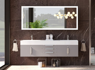 CastelloUSA Amazon 72" Wall Mounted Vanity Set, Gray, White Top, Brushed Nickel