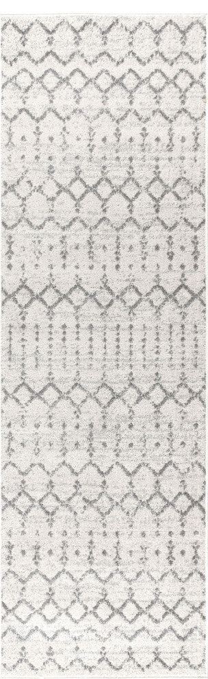 Moroccan HYPE Boho Vintage Diamond Runner Rug, Cream/Gray, 2 X 20