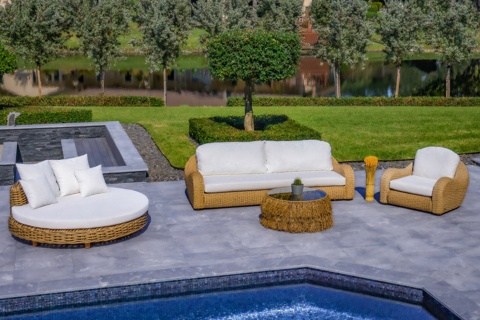 Katalina 3-Piece Patio Poly Hyacinth Conversation Set With White Cushions