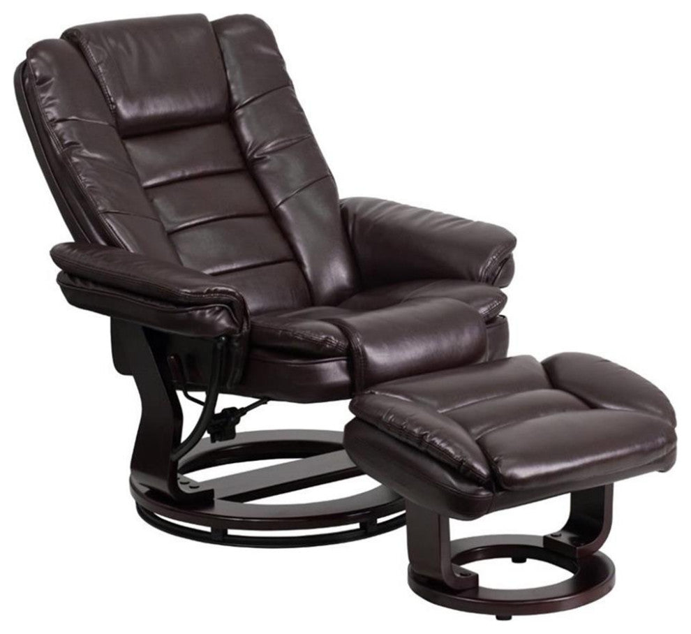 Bowery Hill Contemporary LeatherSoft Plush Arms Recliner in Brown