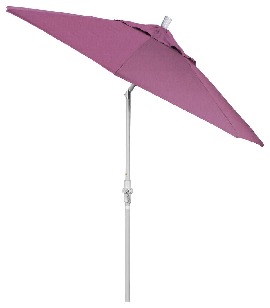 9' Matted White Collar Tilt Crank Lift Aluminum Umbrella, Sunbrella, Iris
