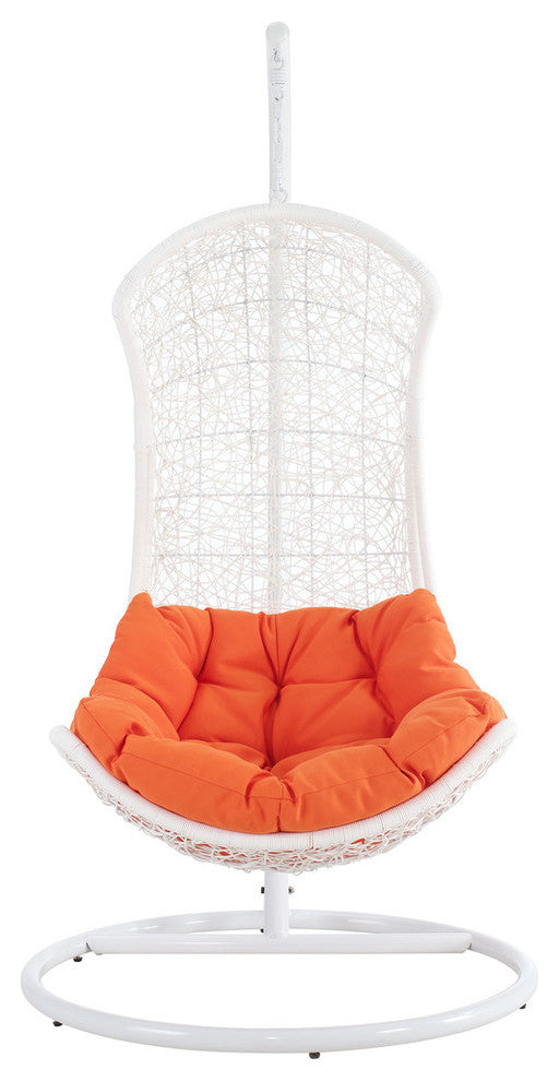 Modern Urban Outdoor Patio Rattan and Wicker Swing Lounge Chair White Orange