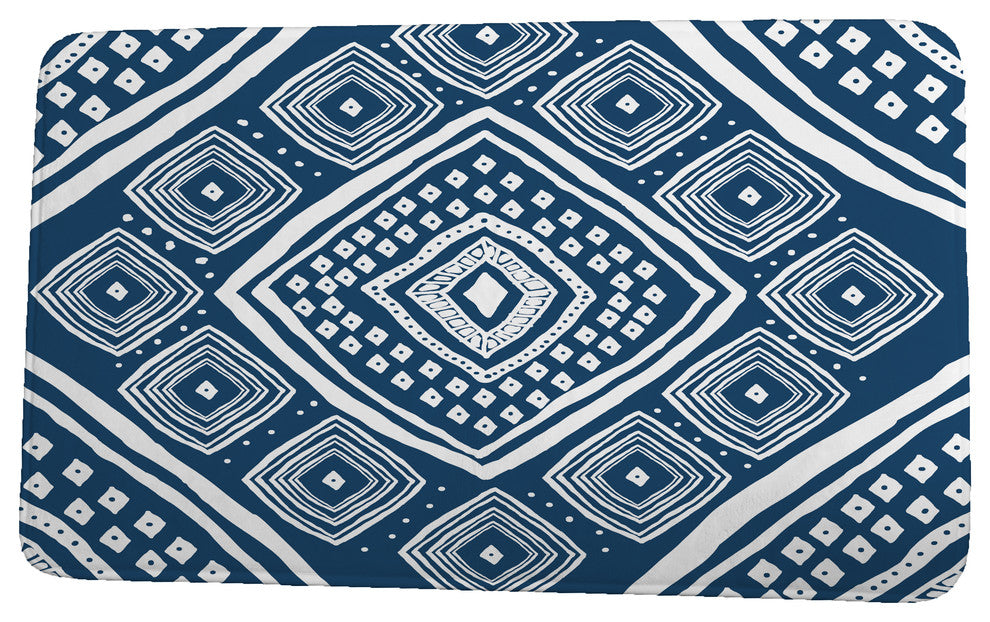 Upscale Getaway Diamond Jill Geometric Print Bath Mat, Navy Blue, 21"x34"