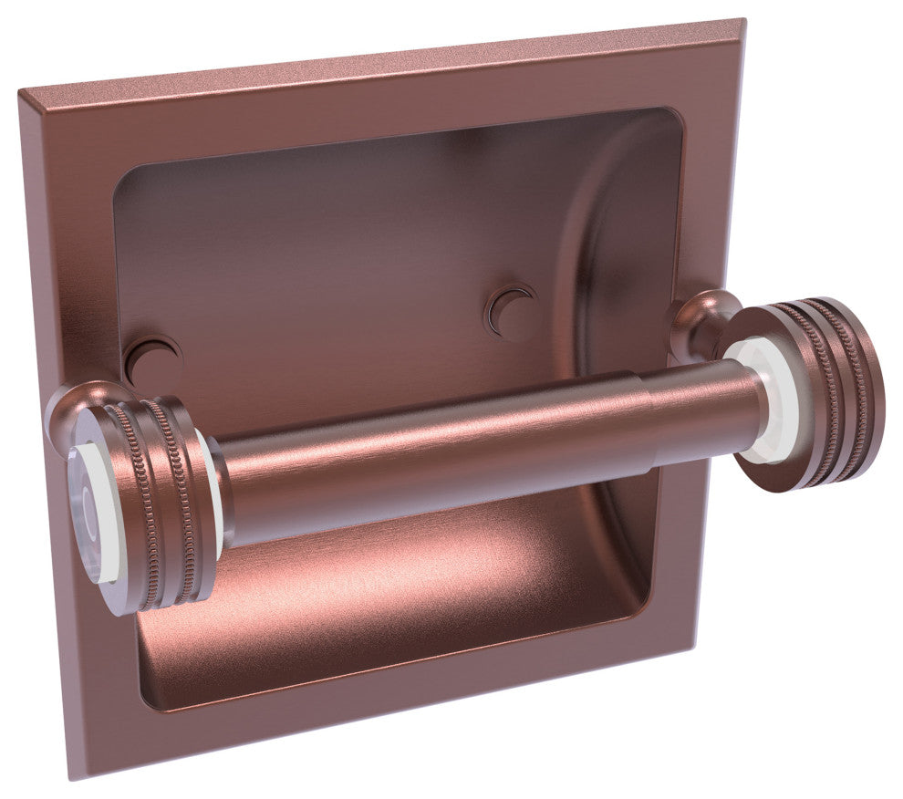 Pacific Grove Recessed Toilet Paper Holder with Dotted Accent, Antique Copper