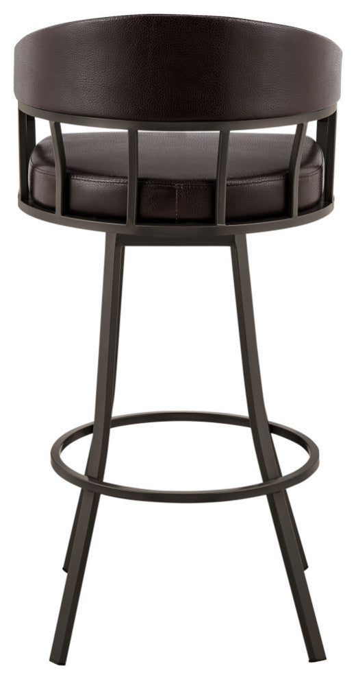 Valerie Swivel Brown Faux Leather and Java Brown Metal Bar Stool, Brown/Java Brown, Bar Height