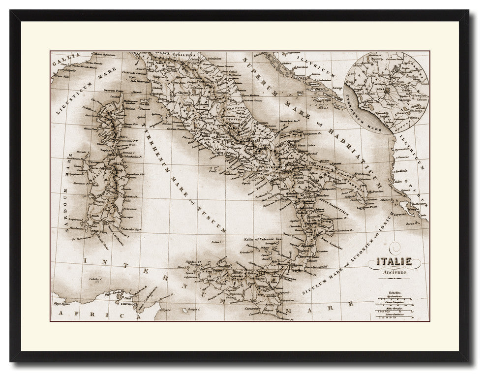 Italy Rome Vintage Sepia Map Canvas Print, 28"x37"