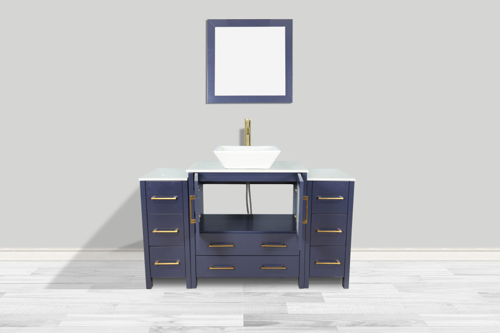 Vanity Art Vanity Set With Vessel Sink, Blue, 54", Standard Mirror