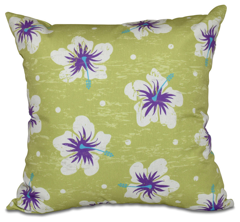 Hibiscus Blooms, Floral Print Pillow, Light Green, 20"x20"
