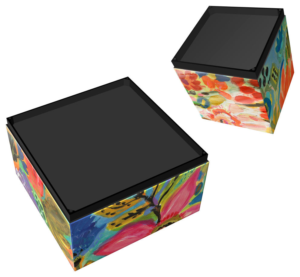 "Secret Garden II & III" Reverse Printed Beveled Art Glass Table, Set of 2
