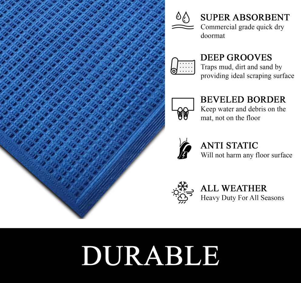 A1HC Superior Absorbant Polypropylene Doormat, Blue Waffle, 24"x36"
