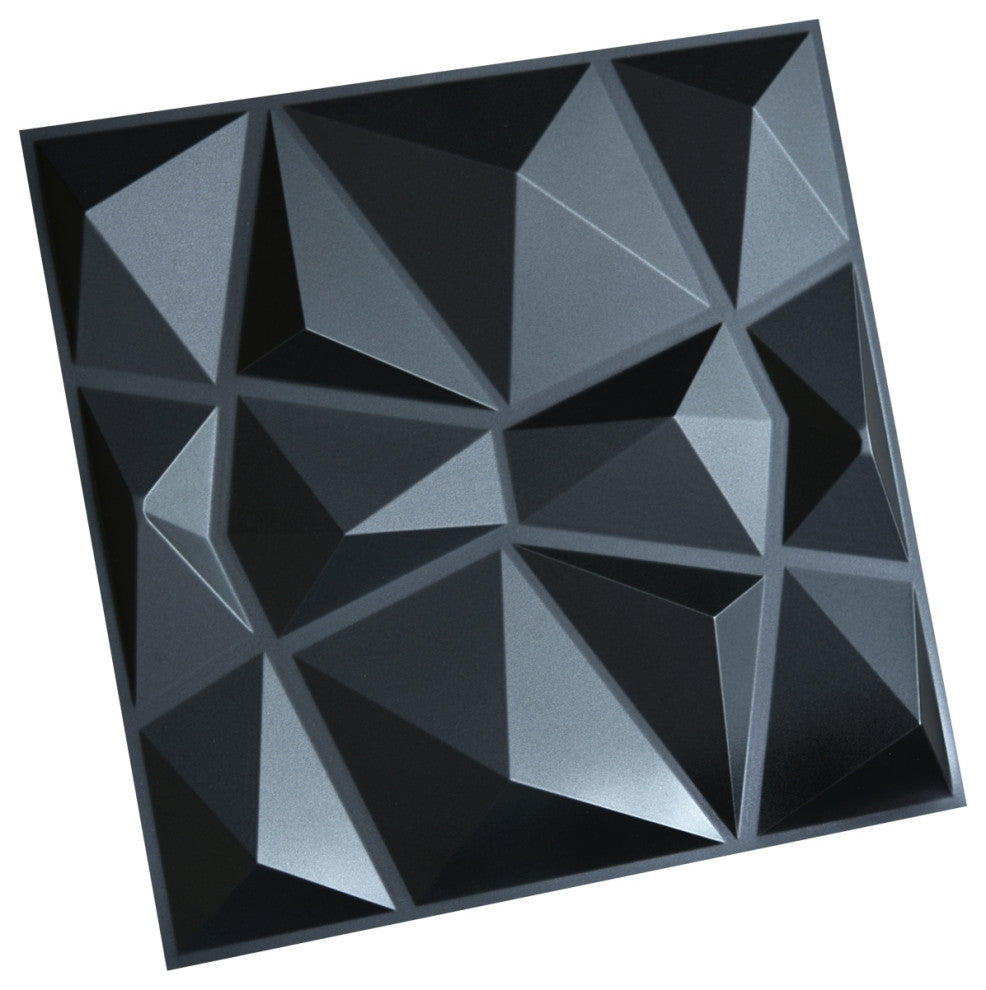 19.7"x19.7" Textures 3D Decorative Wall Panels Diamond Design, Set of 12, Black