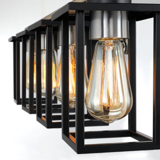 Matte Black/Wood Tone Rustic Bath Vanity Light With Open Cage Shades, 33" Wide
