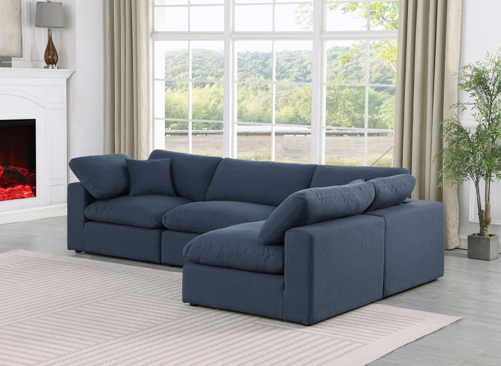 Comfy Upholstered L-Shaped Modular Sectional, Navy, 4-Piece: 2 Armless Chair, 2 Corner Chair, Linen Textured Fabric