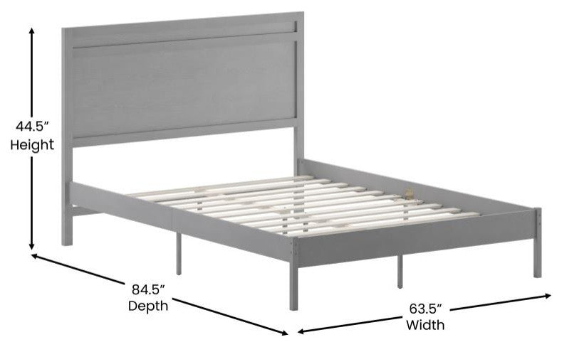 Kingston Solid Wood Platform Bed with Wooden Slats and Headboard, Gray, Queen