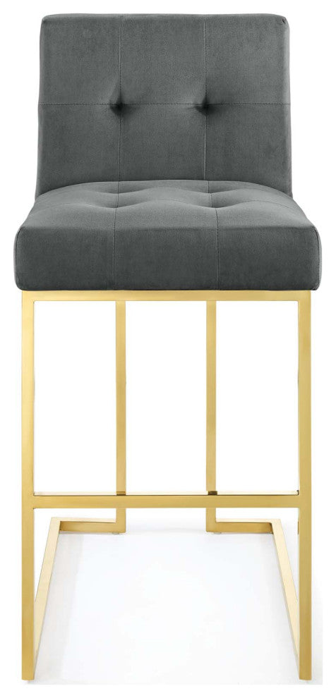 Gold Charcoal Privy Gold Stainless Steel Performance Velvet Bar Stool