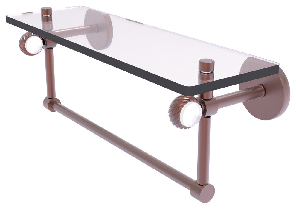 Clearview 16" Glass Twist Accent Shelf and Towel Bar, Antique Copper