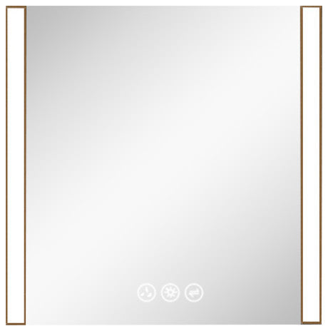LED Antifog Bathroom Mirror, Dimmer, Adjustable Color, Brush Gold, 36x32