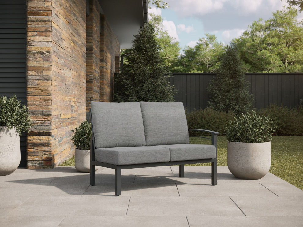 Stanford Cushion Outdoor Loveseat With Left Arm, Textured Pewter