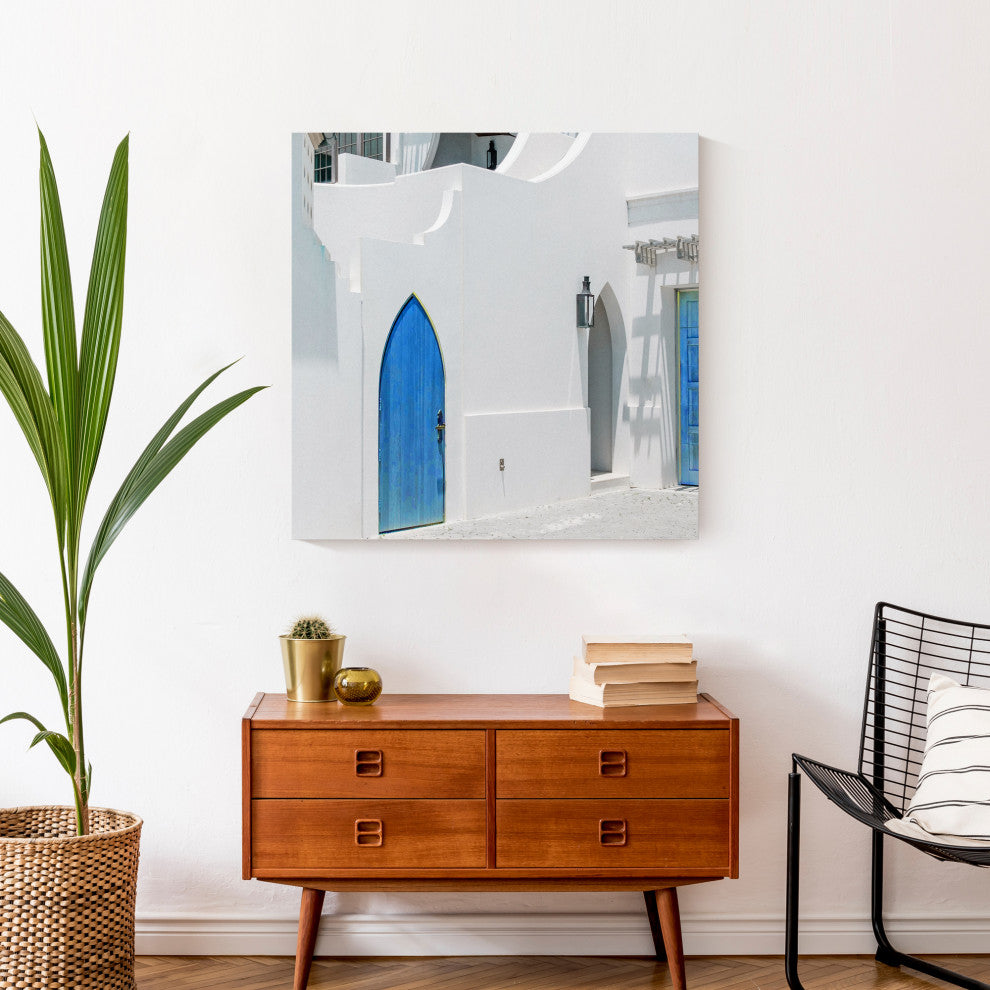 Doors Blue Greek Buildings 2 24x24 Canvas Wall Art