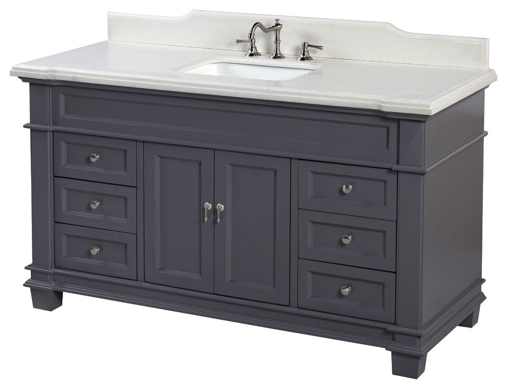 Elizabeth 60" Bathroom Vanity, Base: Marine Gray, Top: Quartz, Single Vanity
