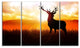 Deer on Meadow During Sunrise, Animal Canvas Art Print, 48"x28", 4 Panels
