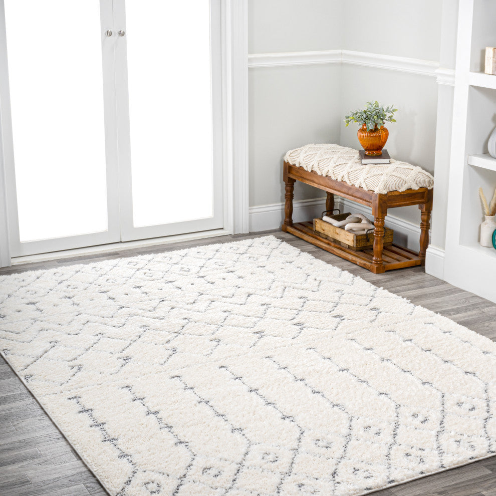Pia Moroccan Trellis Plush Carved Cream/Gray 8'x10' Area Rug