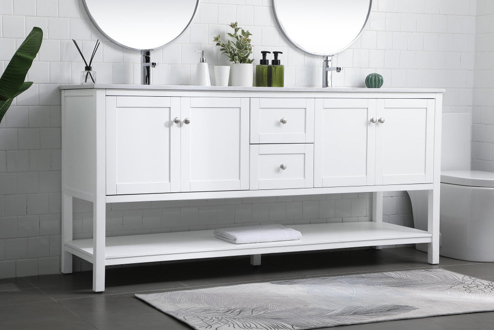 72" Double Bathroom Vanity, White
