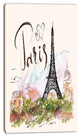 "Eiffel Tower With Paris Scribbling" Digital Canvas Print, 20"x40"