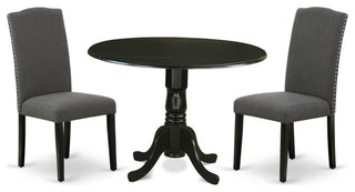 3Pc 42" Dining Table, Two 9"Drop Leaves, Two Chair, Black Leg, Dark Gotham Grey