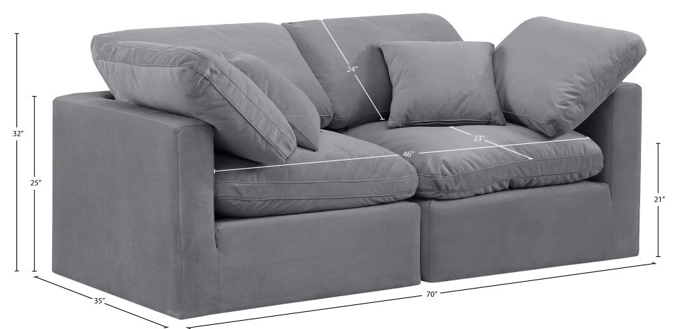 Indulge Upholstered Modular Sofa, Grey, 2-Piece: 2 Corner Chair, Down Stuffed Velvet